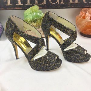Michael Kors Gold Navy sparkle high heels strap